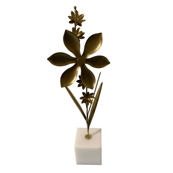 Vintage Brass Flower Sculpture With Marble Base - Picture 2 of 8